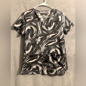Koi Basics women’s XS scrubs top, black and gray. Like New! Offers Welcome!!